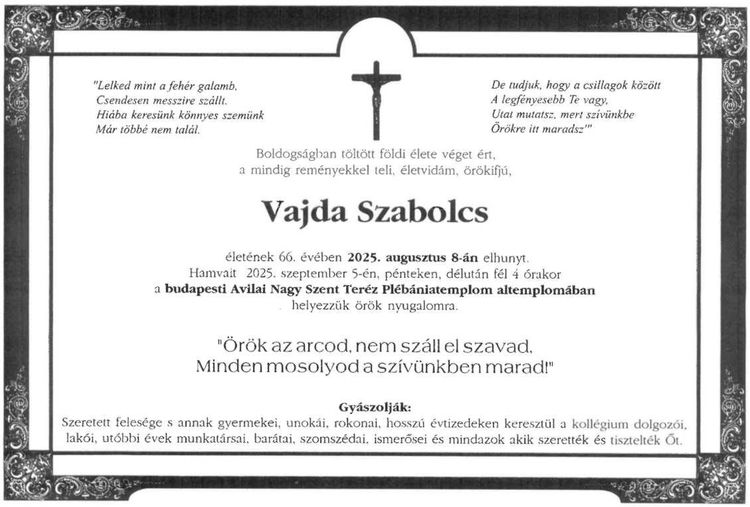 Gyászoljuk Vajda Szabolcs kollégánkat